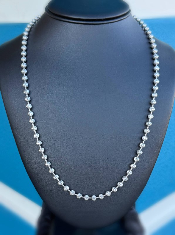 14k White Gold Beaded Moon Ball Chain Necklace