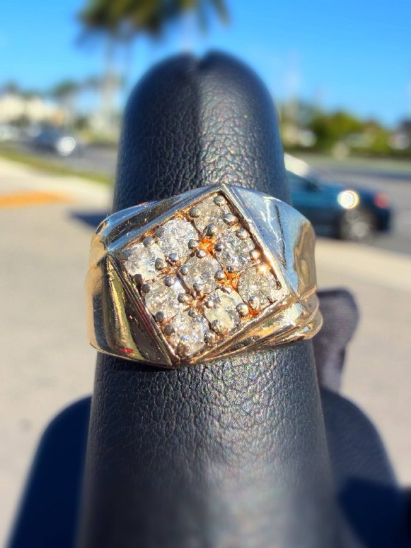 14k Gold Diamond Square Men's Ring