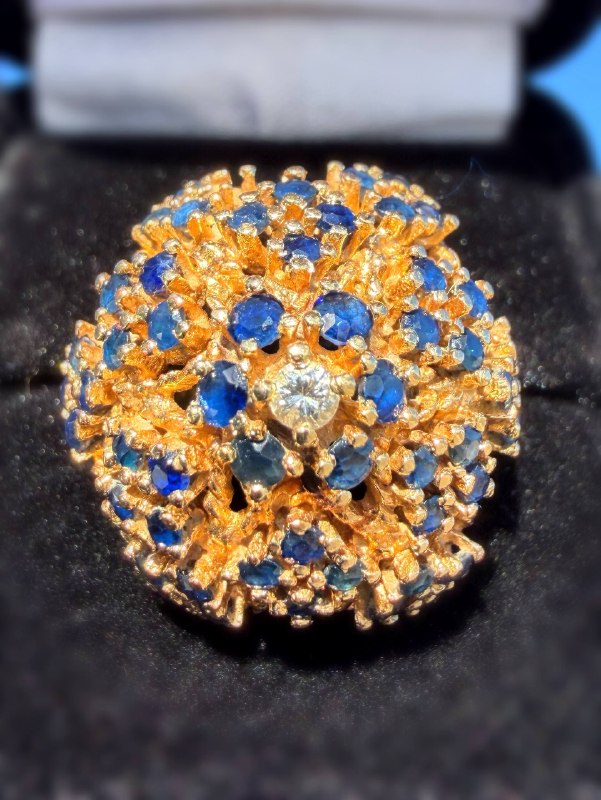 14k Gold Diamond Sapphire Floral Ring