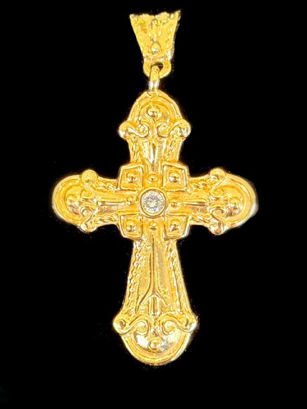 14k Solid Yellow Gold Diamond Cross Charm Pendant