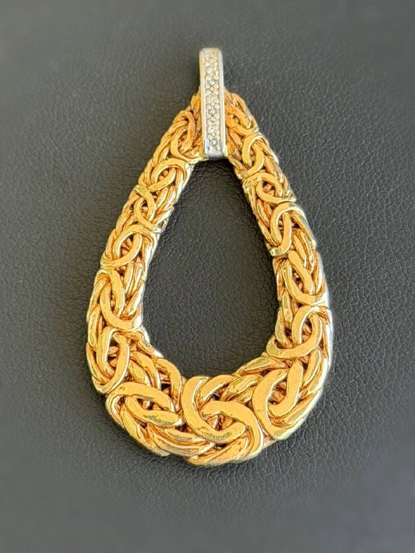 14k Solid Yellow Gold Diamond Byzantine Drop Pendant