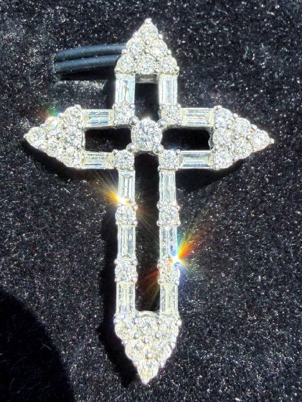 18k White Gold Diamond Cross Charm Pendant