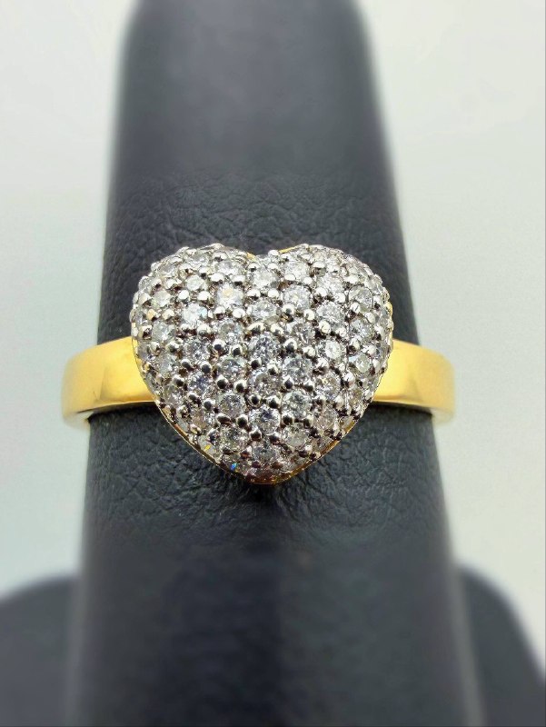 14k Yellow Gold Diamond Puff Heart Love Ring