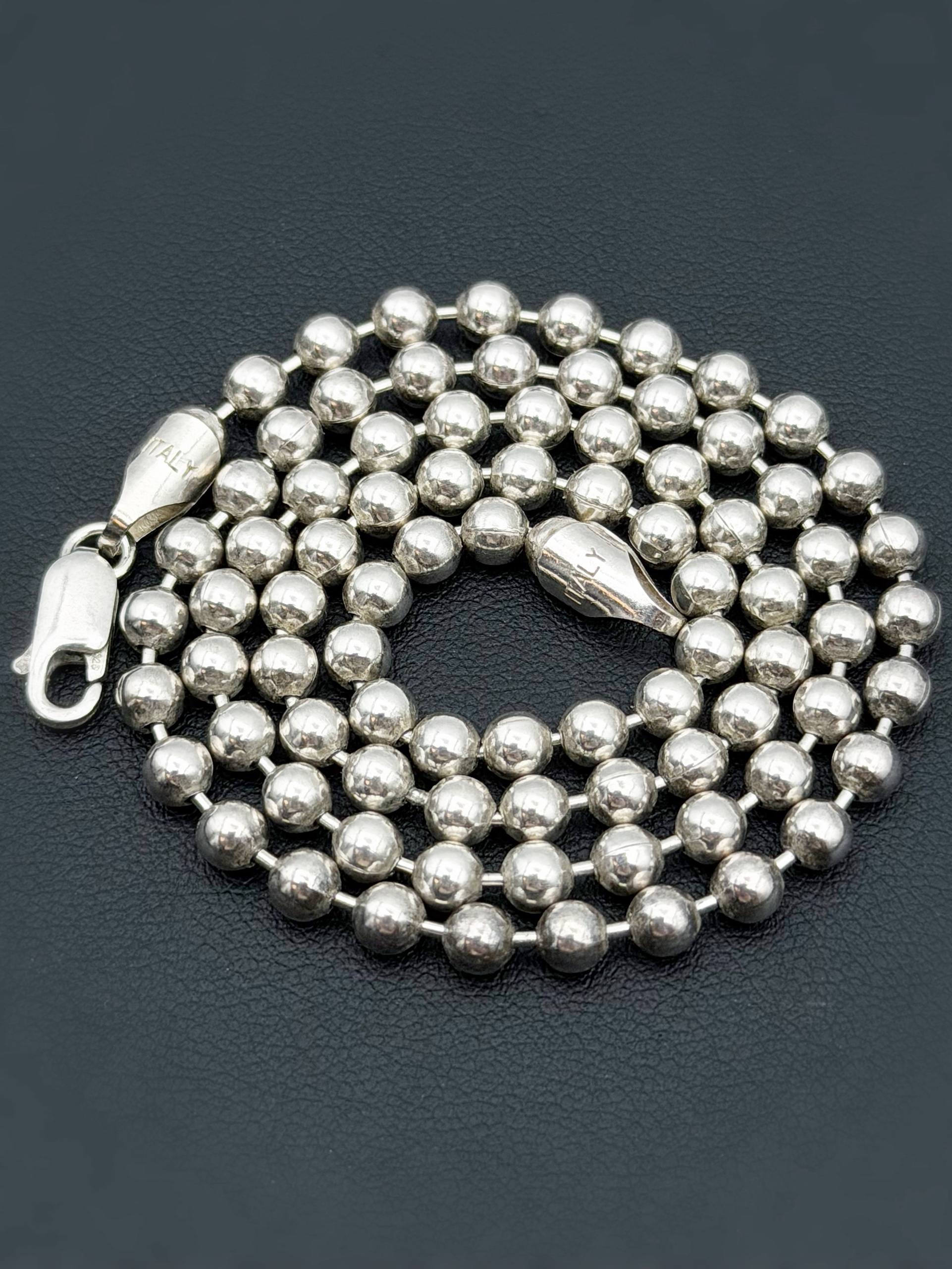 Italy 925 Sterling Silver Ball Link Round Bead Chain Necklace
