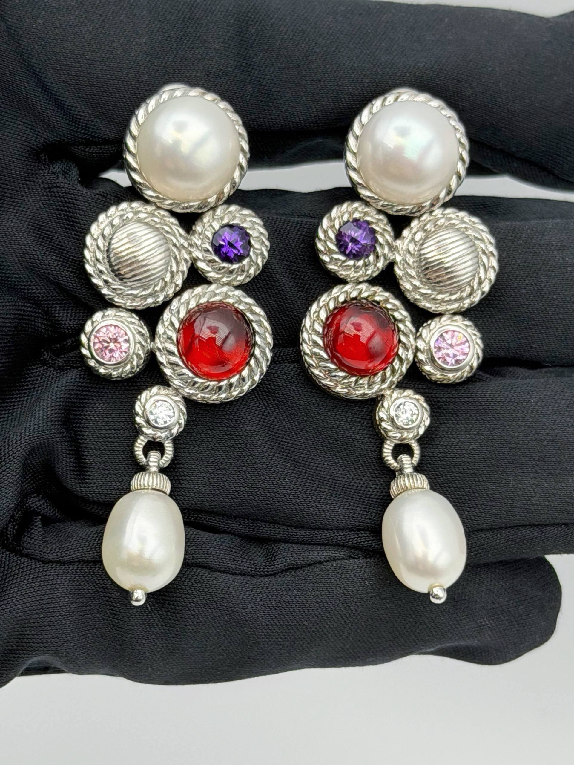 Judith Ripka Thailand Drop Earrings Pearl Amethyst