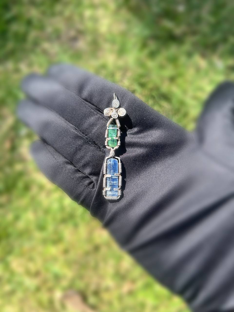 Vintage 925 Sterling Silver Pendant Malachite Kyanite