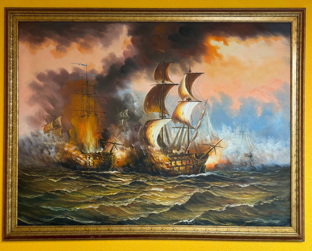 J. Harvey Battleships In Open Sea Oil Painting