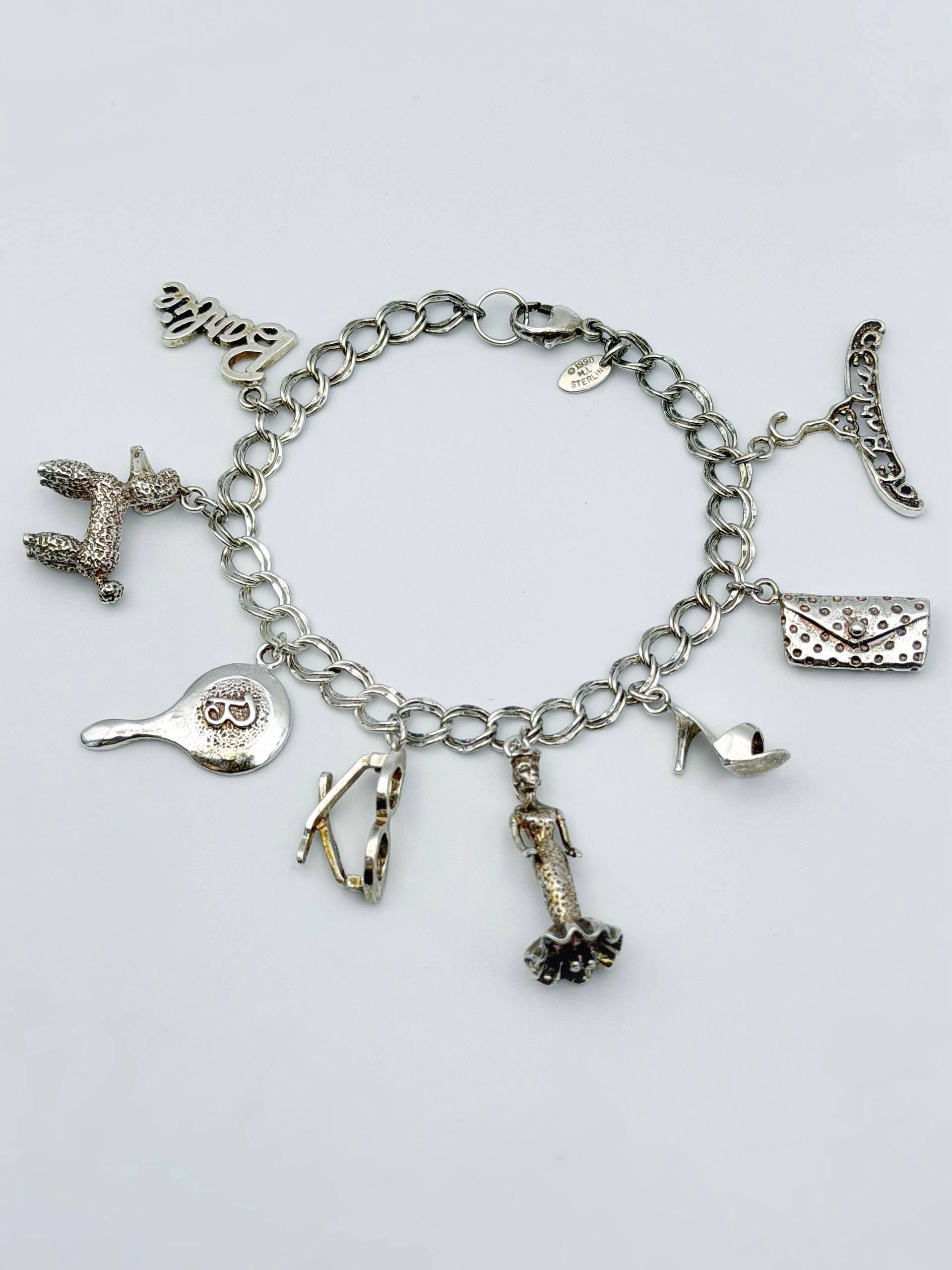 Vintage 1990 Mattel Barbie Sterling Silver Charm Bracelet