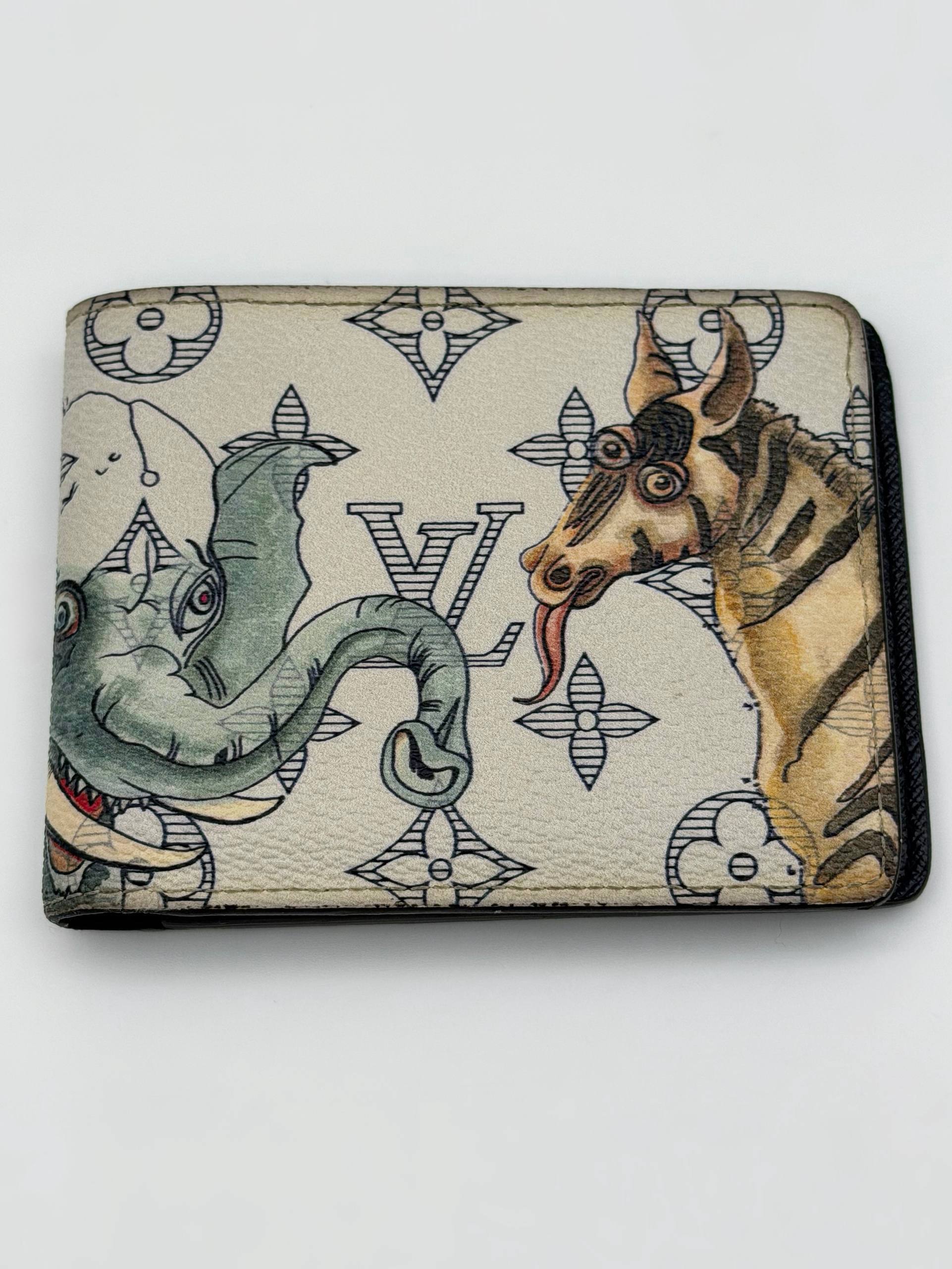 Louis Vuitton Limited Edition White Monogram Coated Canvas Chapman Brothers Savane Zebra Elephant Folding Wallet