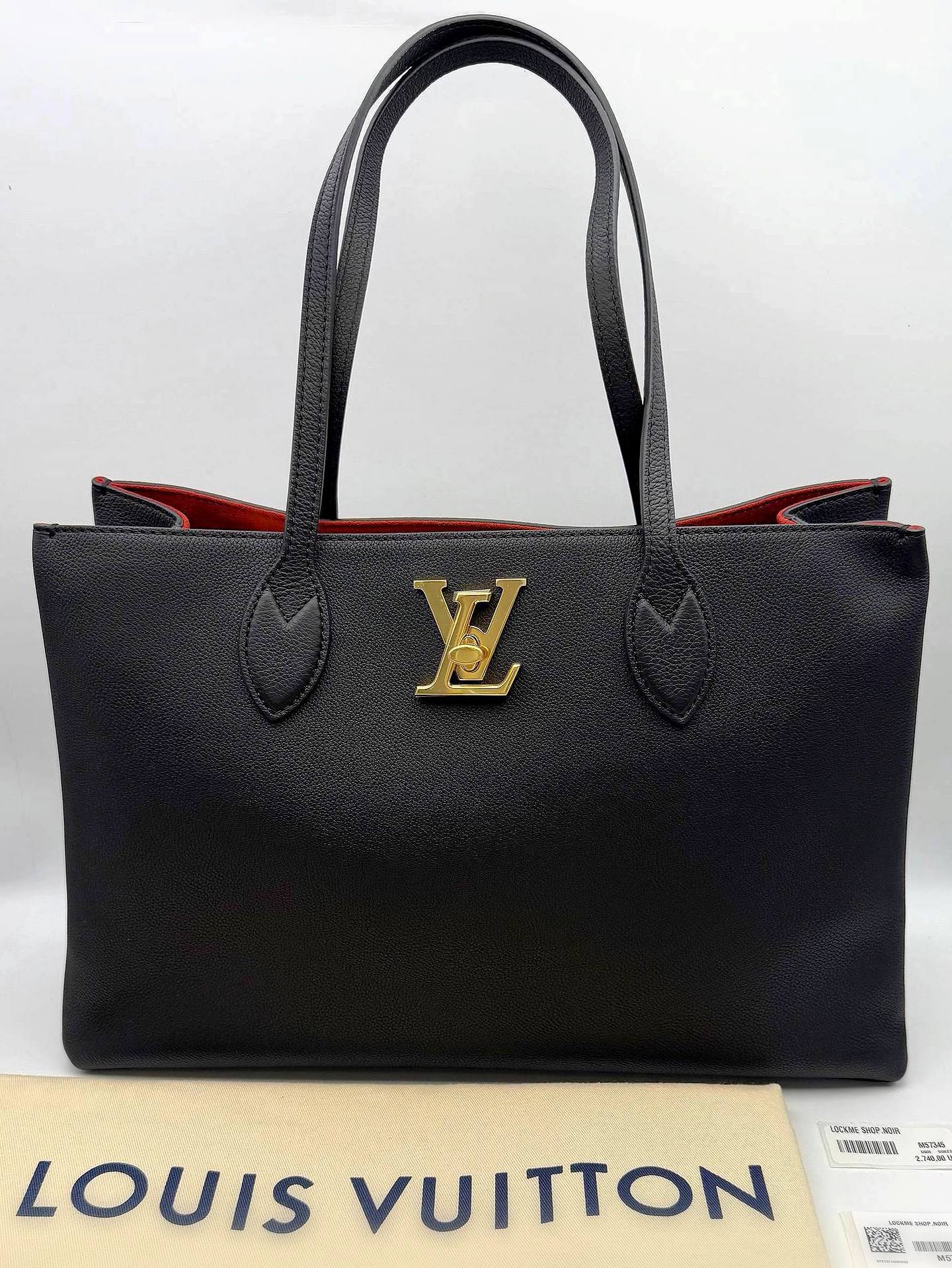 New Louis Vuitton Lockme Shopper M57345 Black Leather Grained Calfskin Tote Bag Handbag