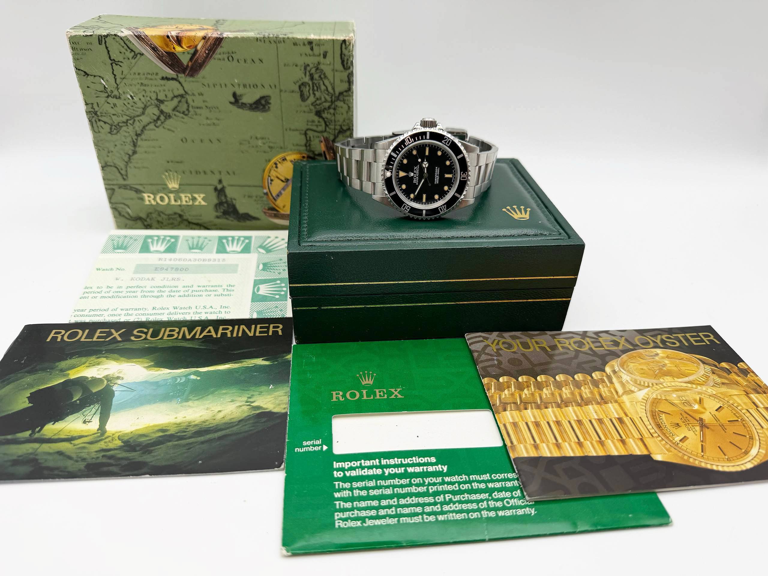 1990 Rolex Submariner No Date 40mm 14060 Black Creamy Dial & Black Bezel Stainless Steel Oyster Bracelet Full Set Box Pa