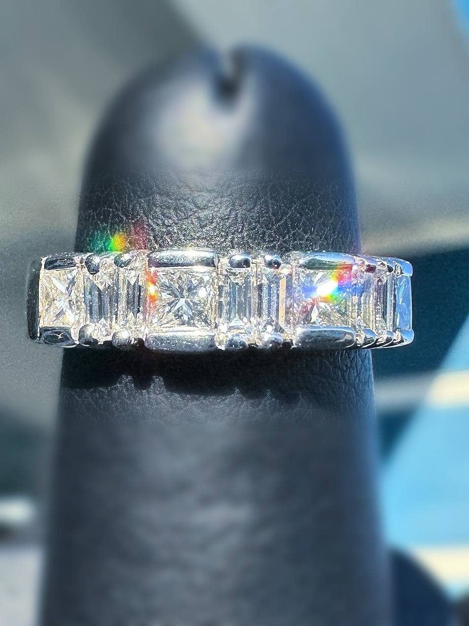 950 Platinum 1.2CTW Natural diamond Princess & baguette cut anniversary band ring sz4