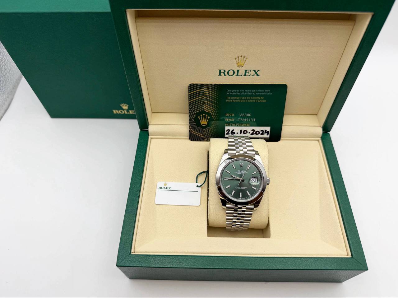 2024 Rolex Datejust 41mm Mint Green Dial 126300 Steel Jubilee Box Card White Tag