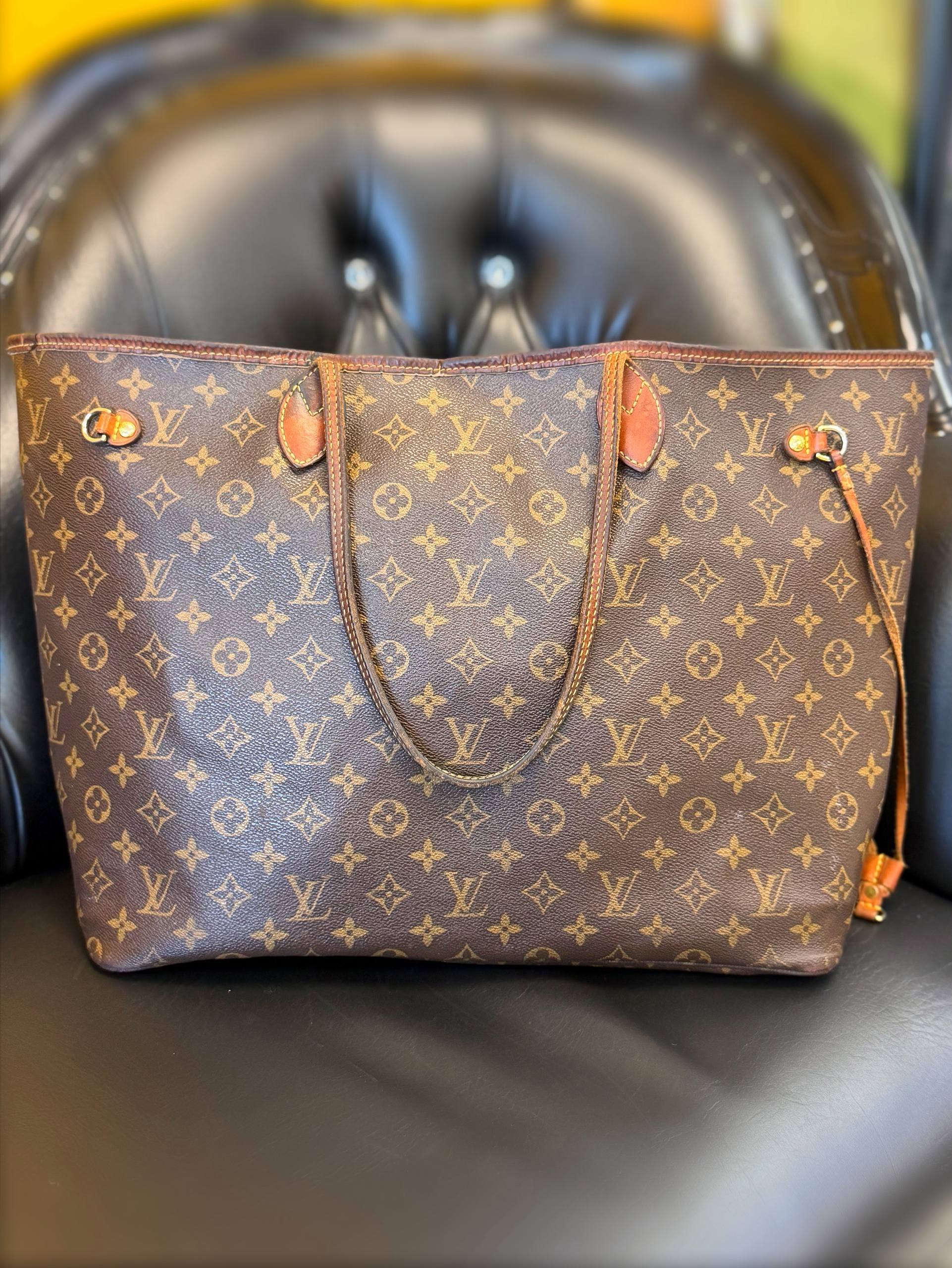 Louis Vuitton Neverfull GM Tote Bag Monogram Brown Canvas Leather Handbag
