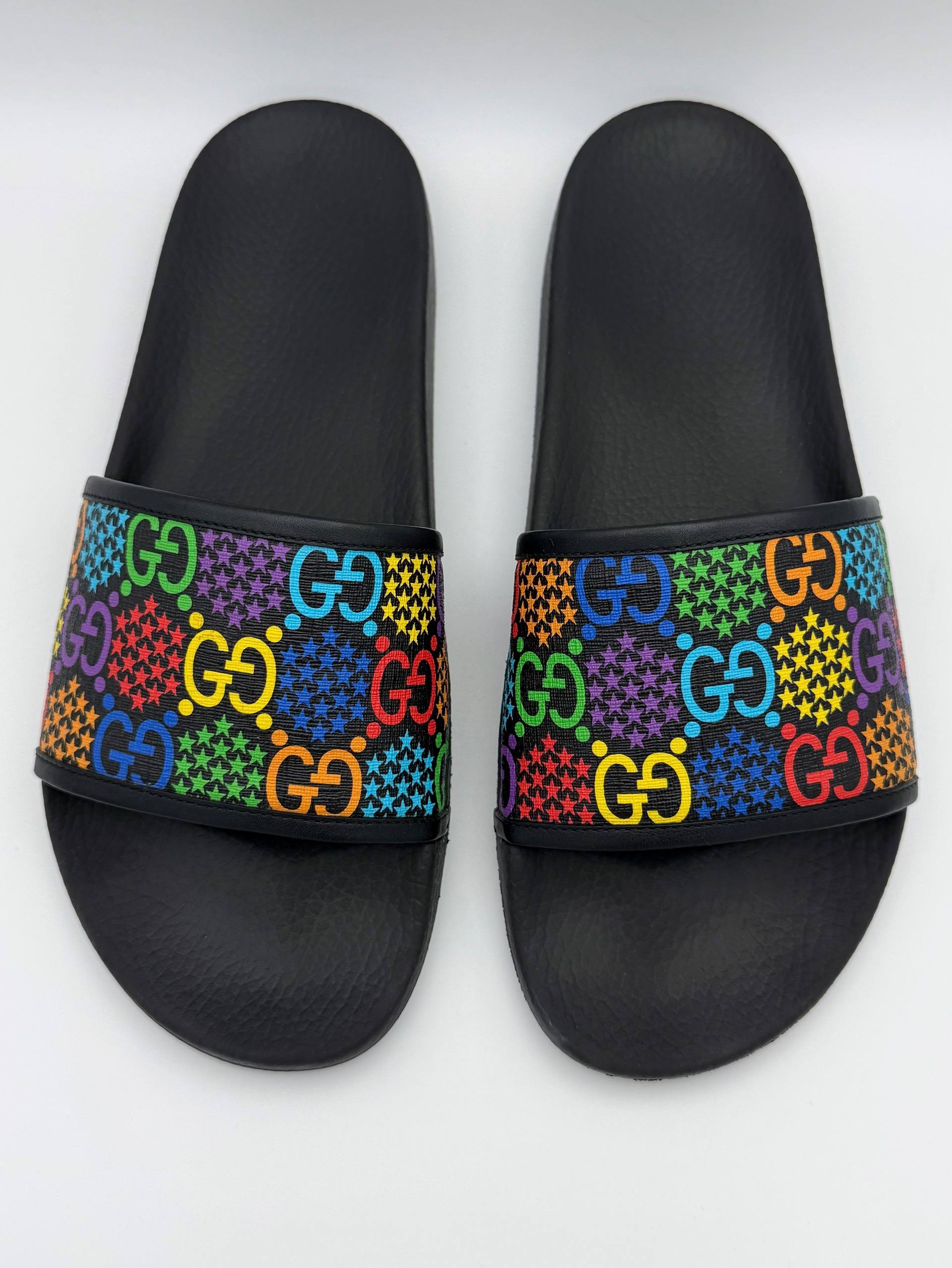 Gucci GG Psychedelic Printed Multicolor Slippers Slide Men’s Shoes Sz 12