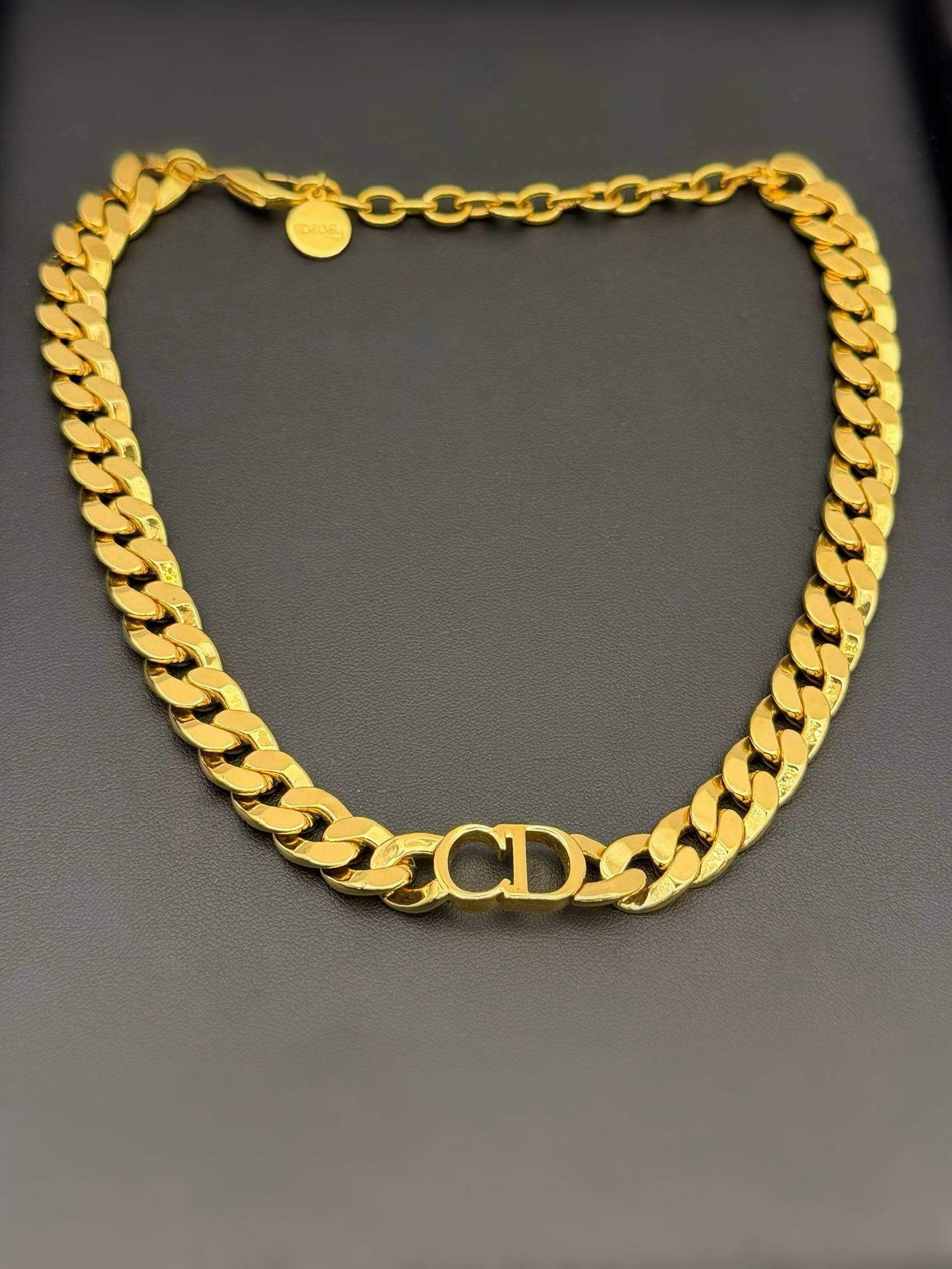 Christian Dior Danseuse Étoile Choker Gold-Plated Necklace Curb Chain 18”