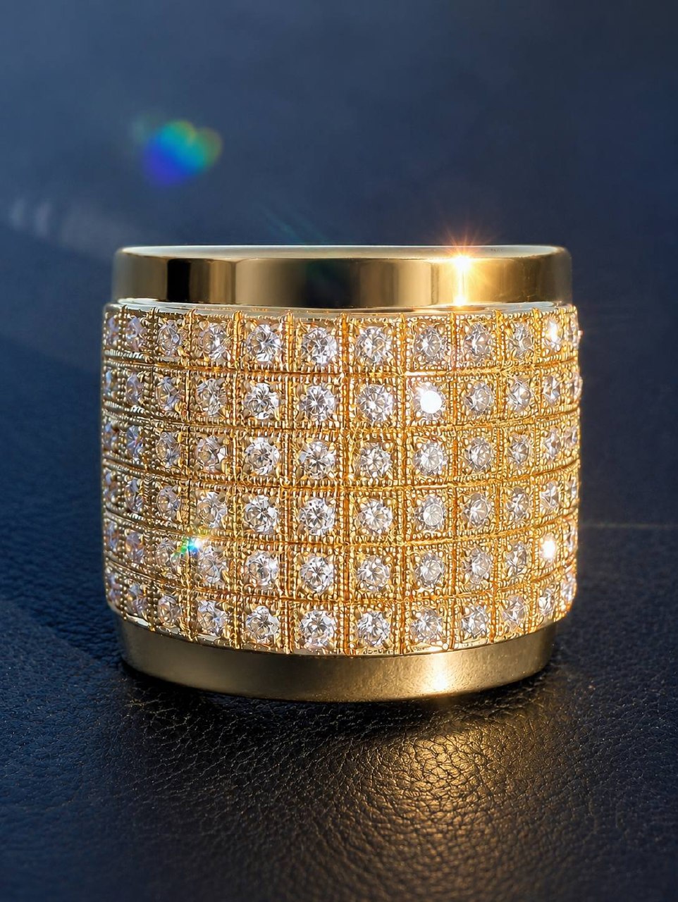 18k Solid Yellow Gold 1.1CTW Natural Diamond Wide Band Cluster Ring Sz 7.5