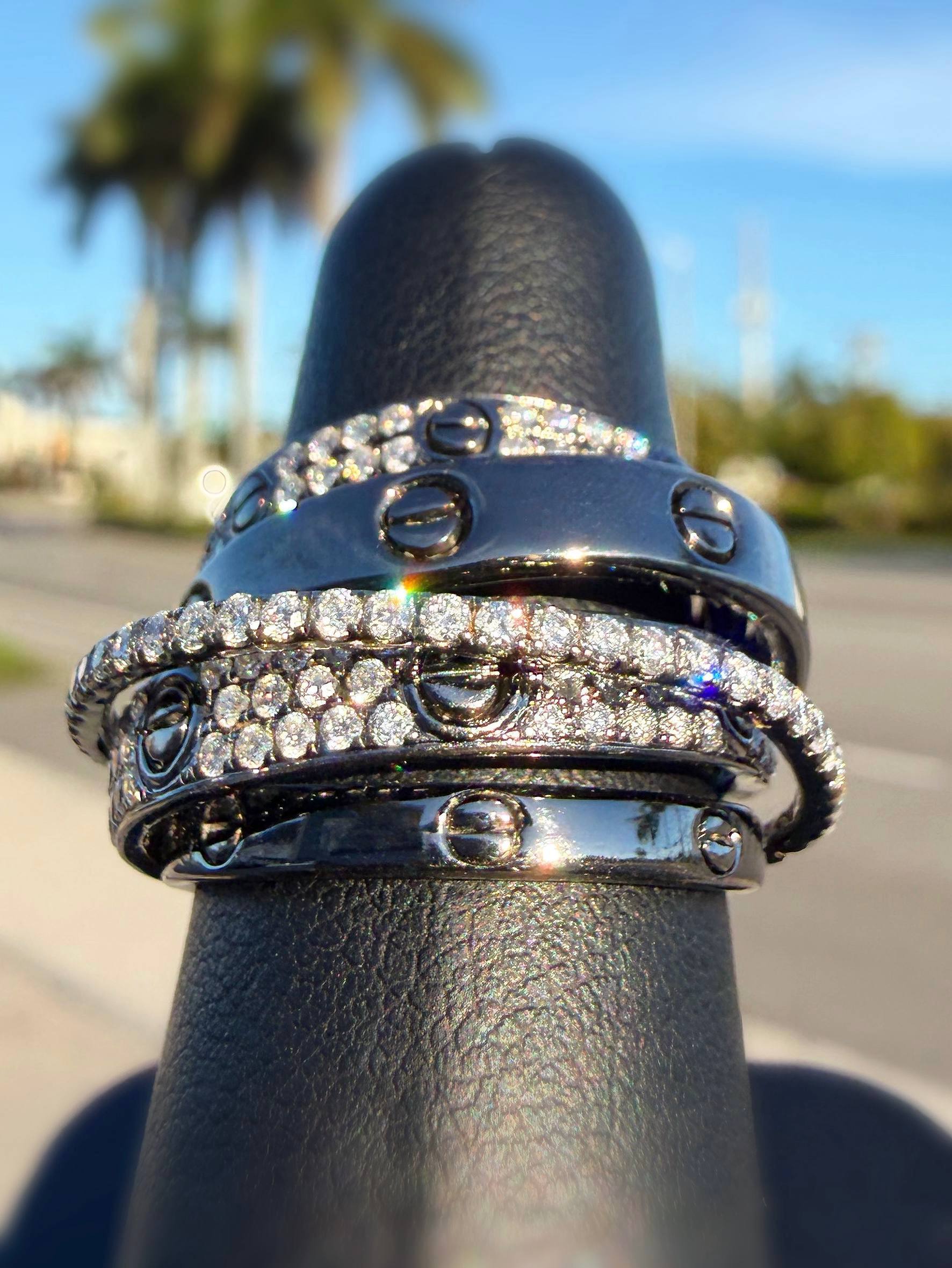 Shay Jewelry 14k White Gold 1.6CTW Natural Diamond Pave Love Style Multi Band Ring Sz 7.5