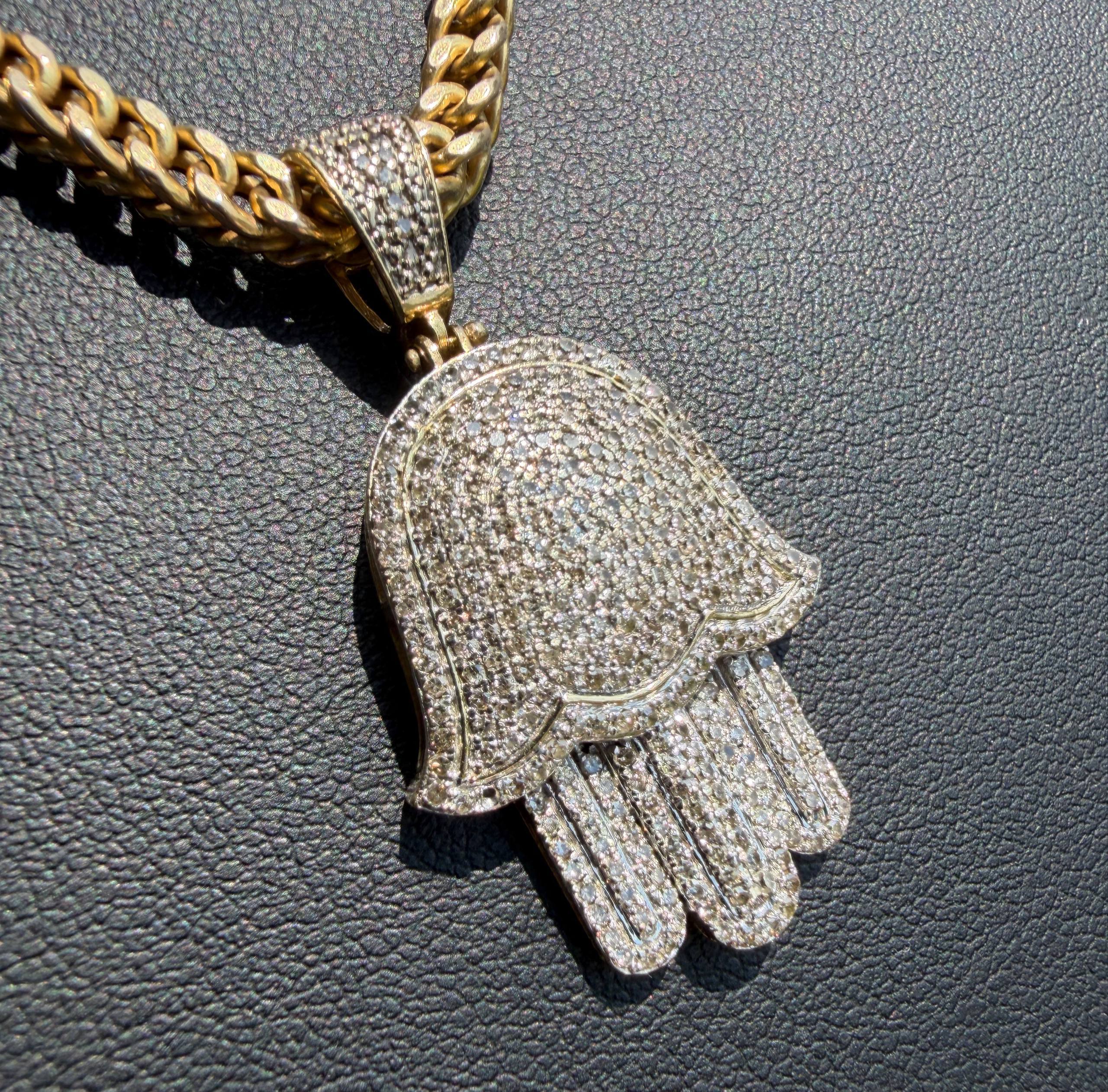 Jewelry 10k solid two tone Yellow Gold natural diamond hamsa 🪬 0.80CTW Pendant charm