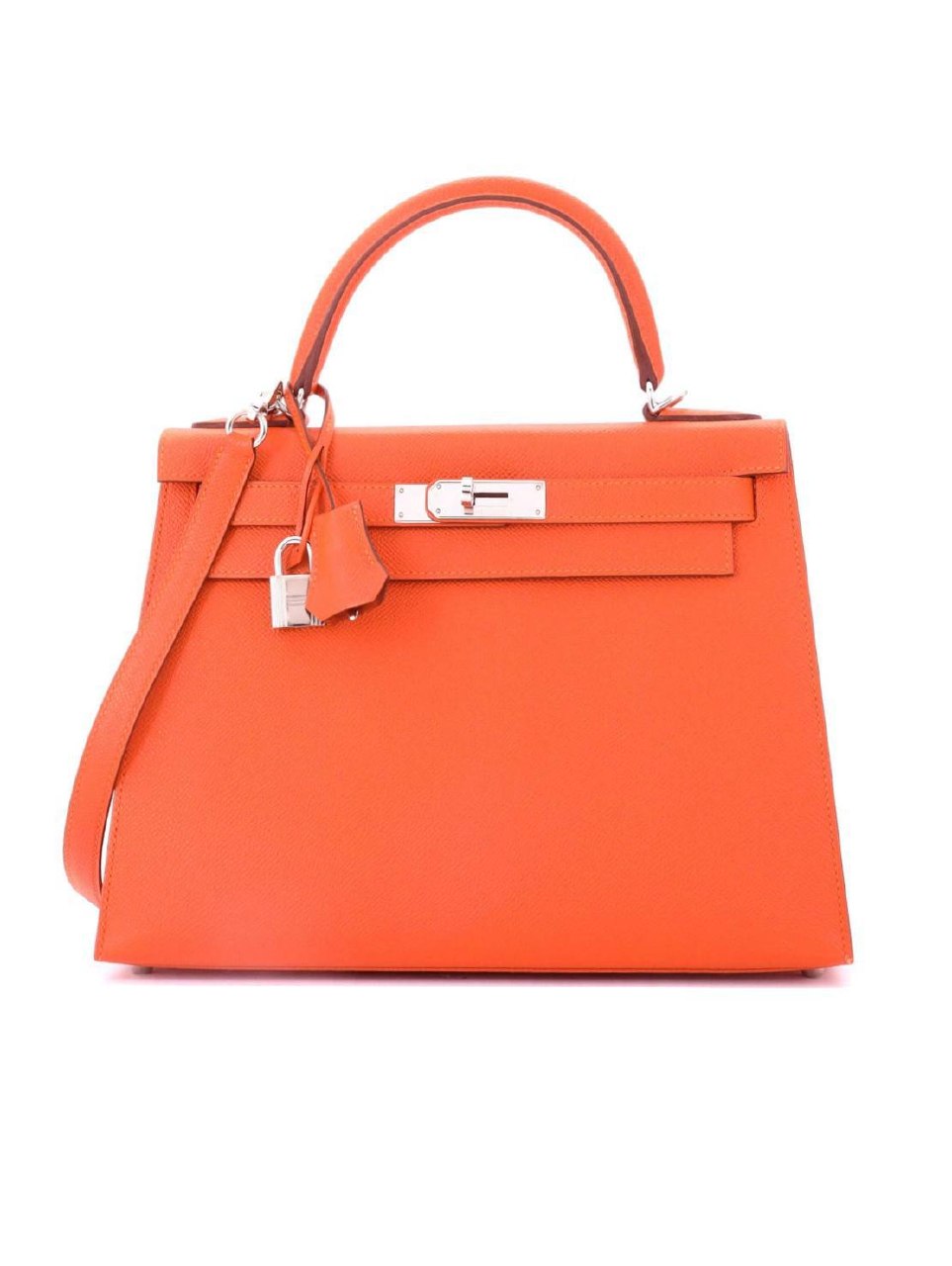 Hermes Kelly II Sellier 28 Handbag Orange H Epsom with Palladium Hardware