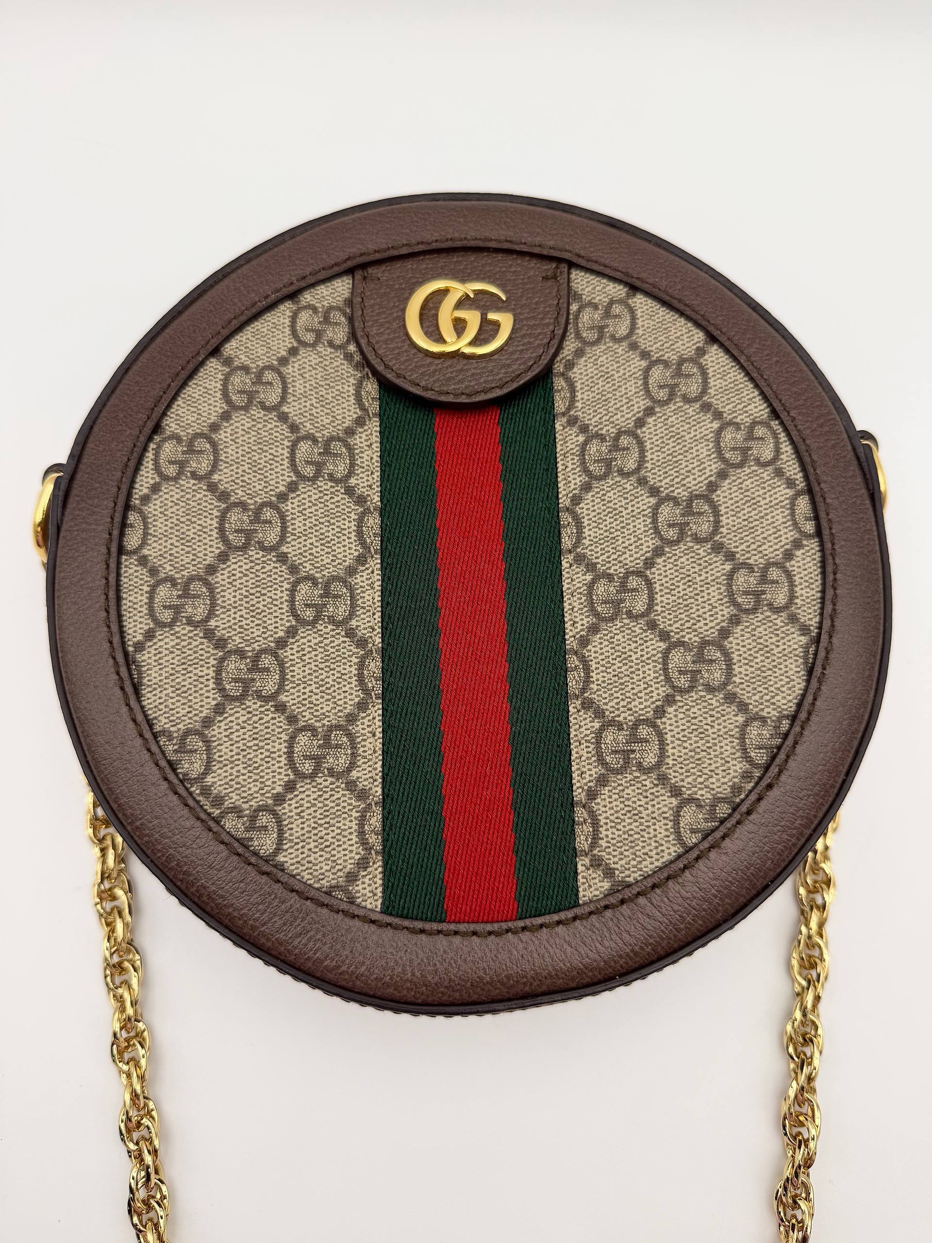 Gucci GG Supreme Ophidia Round Mini Shoulder Bag Coated Canvas Beige Handbag