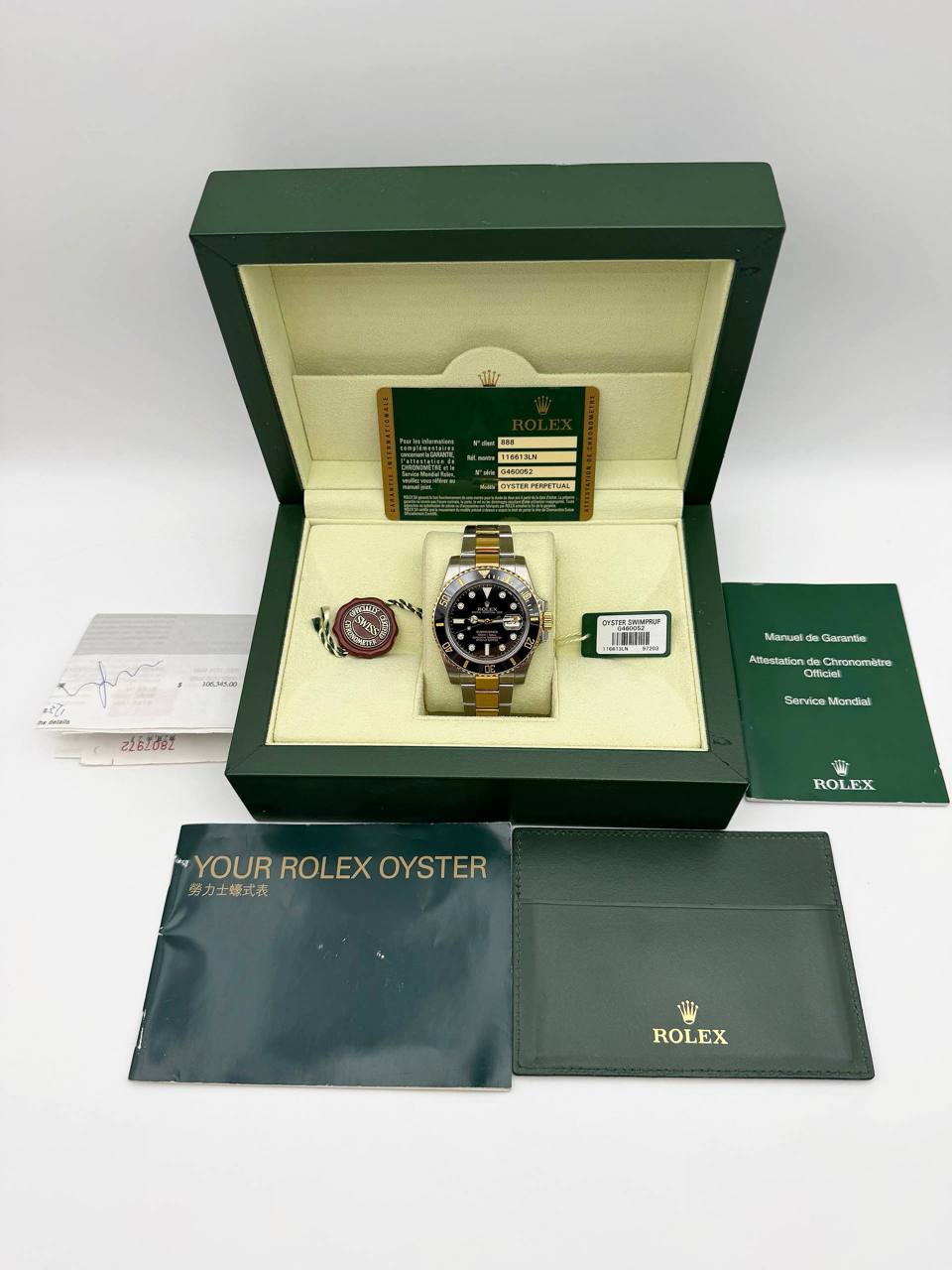 2012 Rolex Submariner Date 40mm 116613LN Black Serti Diamond Dial 18k yellow Gold & Steel Oyster Bracelet Box Card Tags