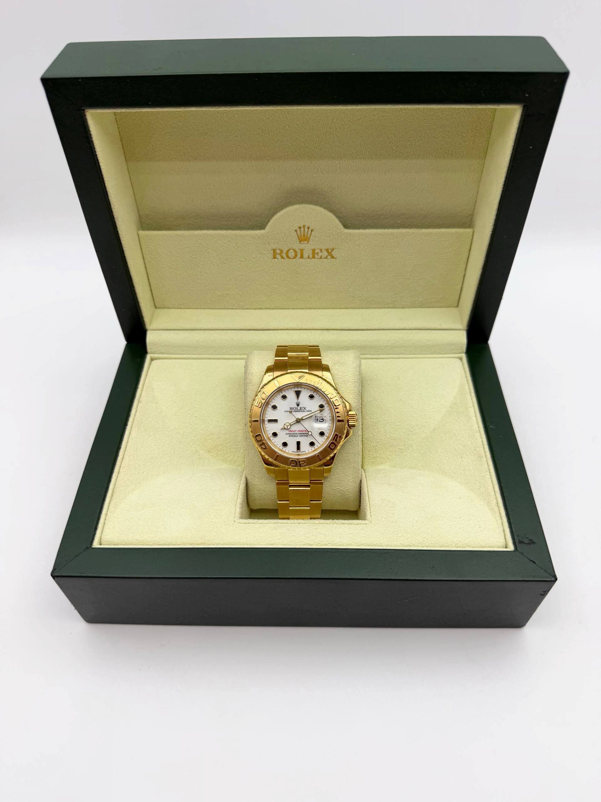 2005 Rolex Yacht Master 40mm 16628 White  Dial 18k Solid Yellow Gold Watch Oyster Bracelet No Holes