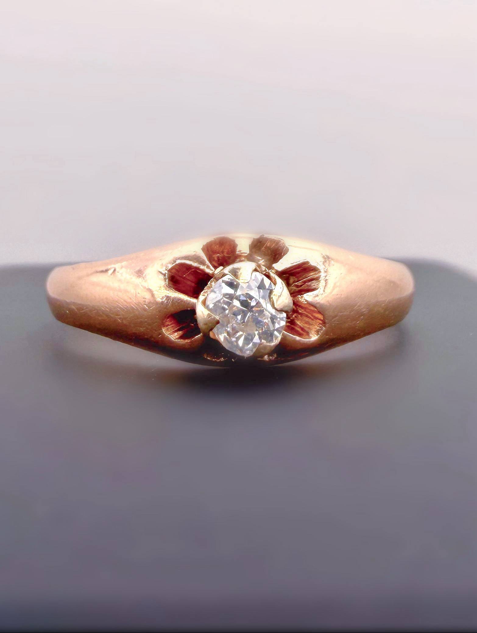 Vintage 14k Rose Gold Belcher Set Victorian Prong 0.17 Ct Natural Diamond Flower Engagement ring sz 8.25