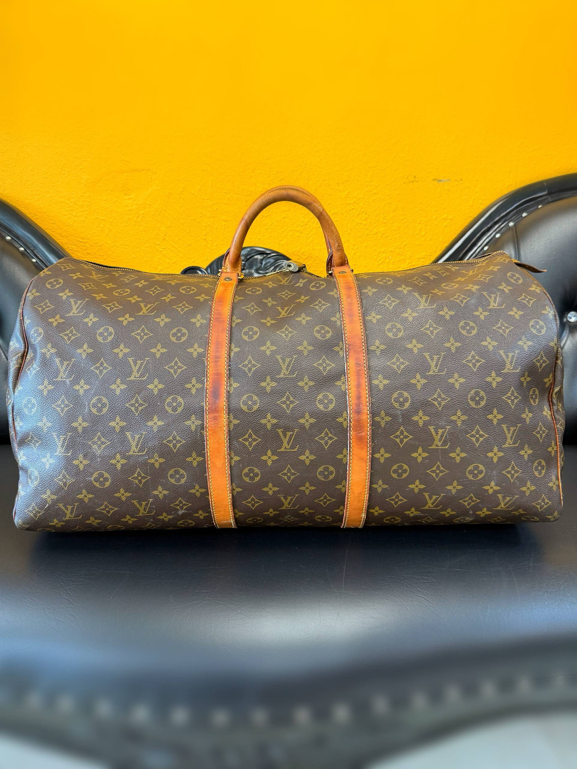 Vintage Louis Vuitton LV Monogram Keepall 60 Brown Canvas Travel Duffle Bag
