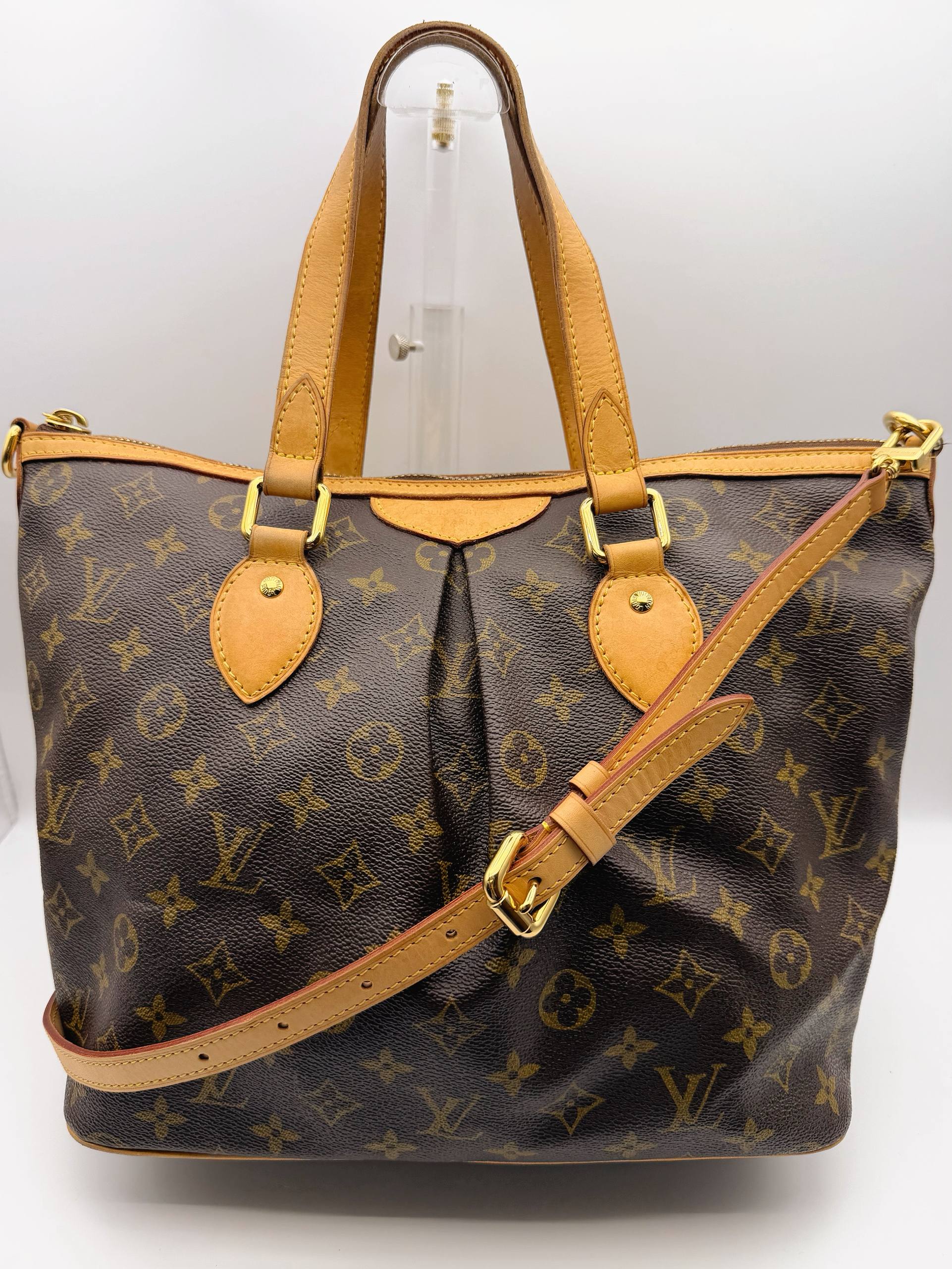 Authentic Louis Vuitton Brown Monogram Canvas Leather Palermo PM Satchel Bag