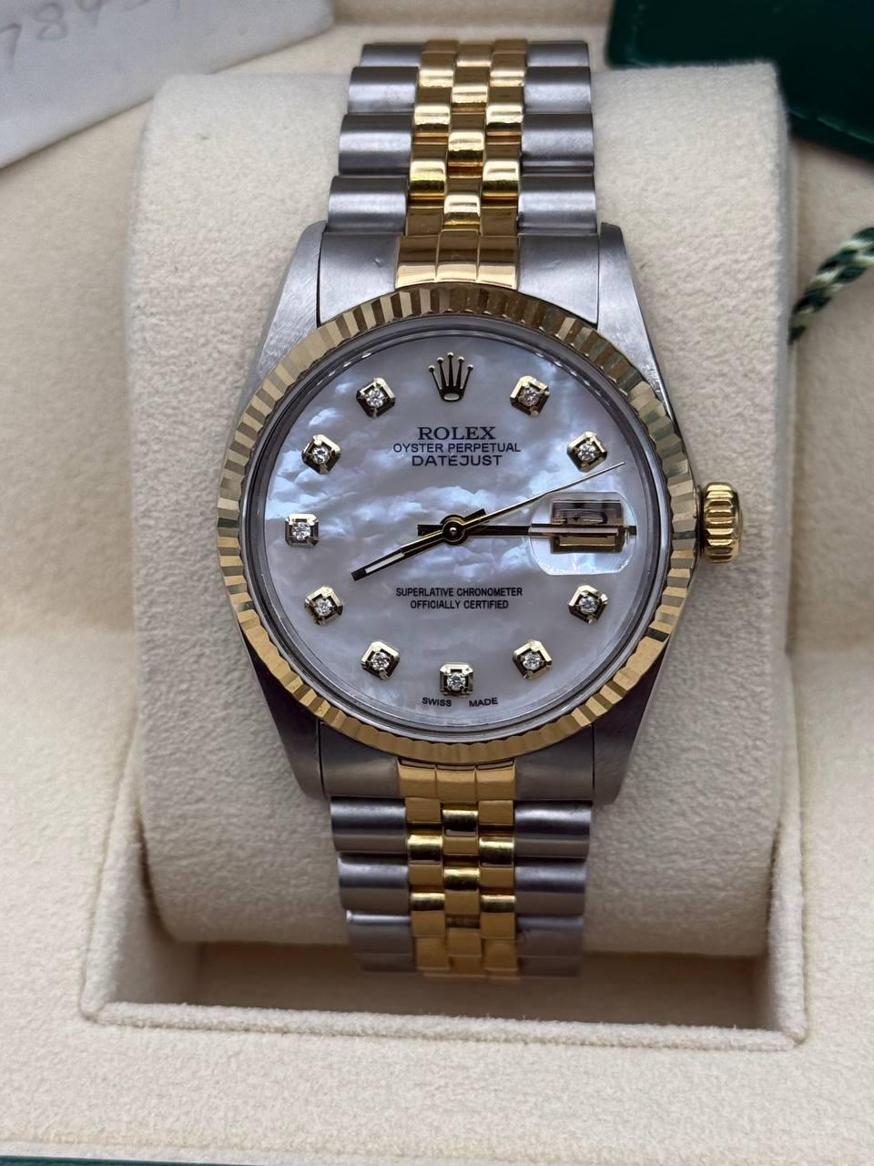 Rolex Datejust 36mm 18k yellow gold & Steel 16013 MOP diamond dial jubilee box & papers