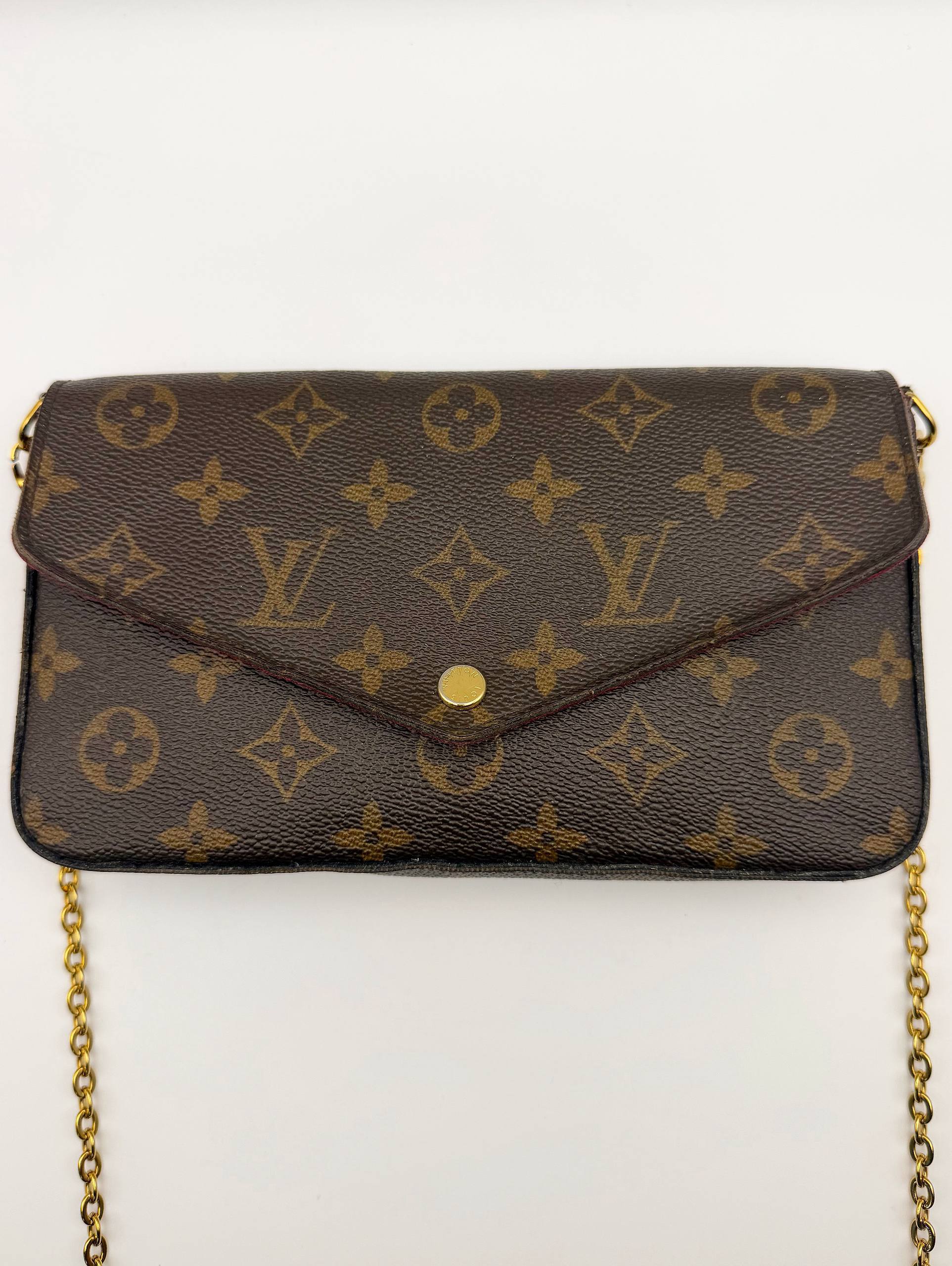 Louis Vuitton LV Monogram Brown Canvas Pochette Felicie Chain Wallet Crossbody Bag