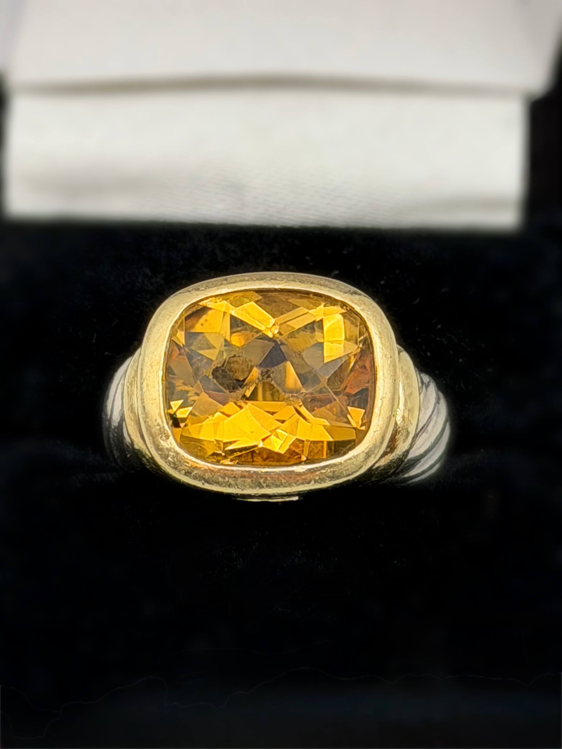 David Yurman 925 Sterling Silver 14k Yellow Gold Lemon Citrine Noblesse Cushion Cut Cable Ring Sz7 5mm