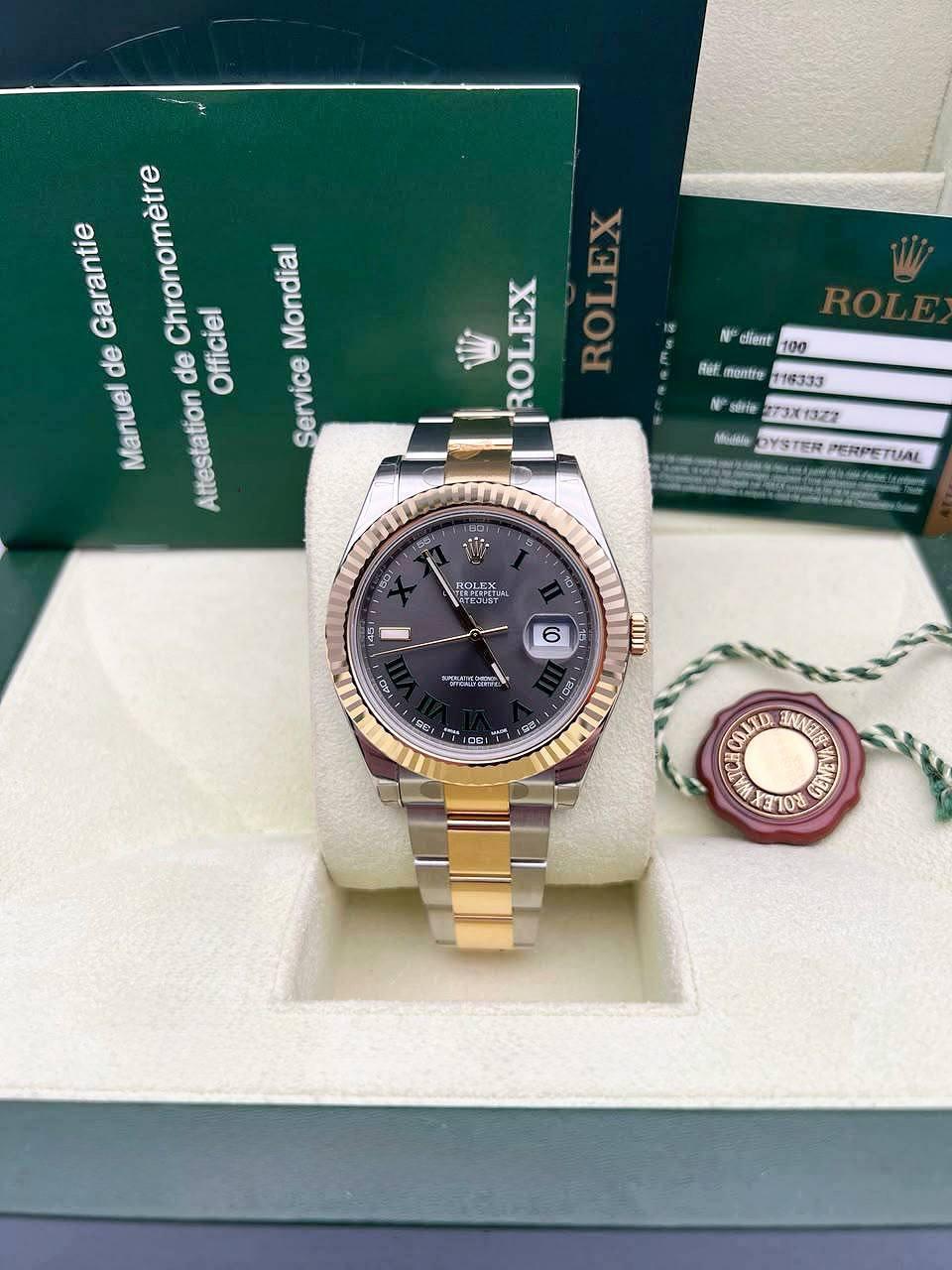 Brand New Rolex Datejust 41mm 116333 Wimbledon Gray Dial 18k Yellow Gold & Steel Oyster Full Set Box Card
