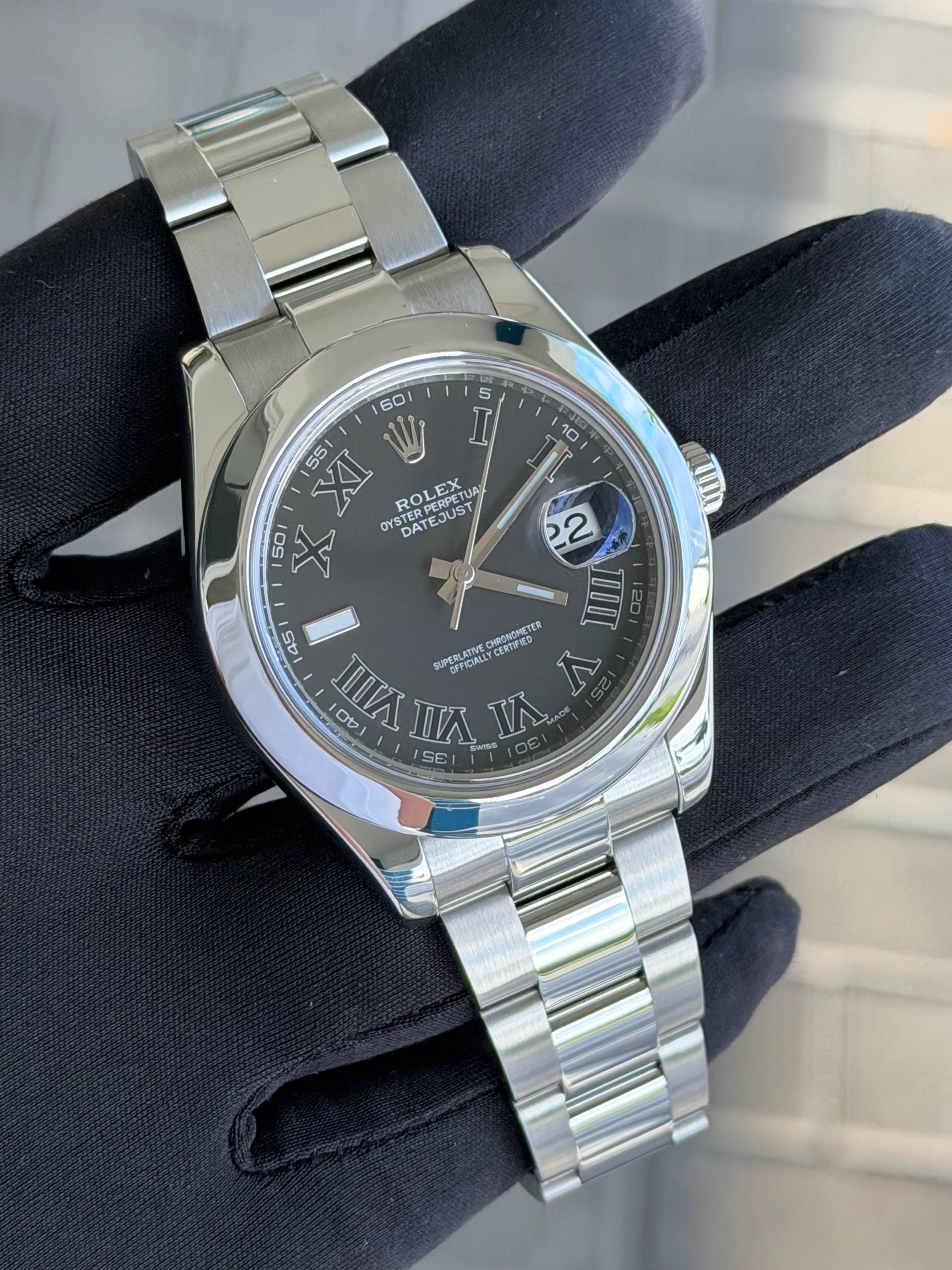 Rolex Datejust 41mm 116300 Black & Gray "Ghost" Roman Dial Steel Oyster Bracelet Appraisal Papers