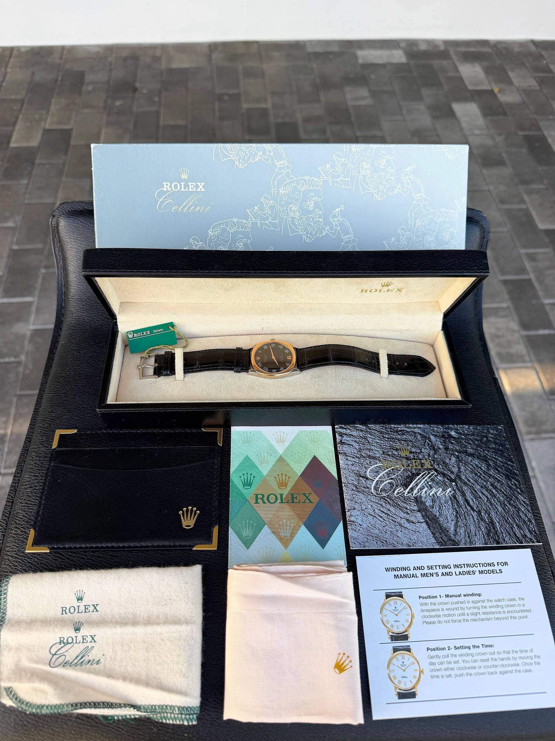 Rolex Cellini Danaos 32mm Black & Grey Arabic Dial 18k Solid Yellow & White Gold 4233 Black Crocodile Bracelet Full Set