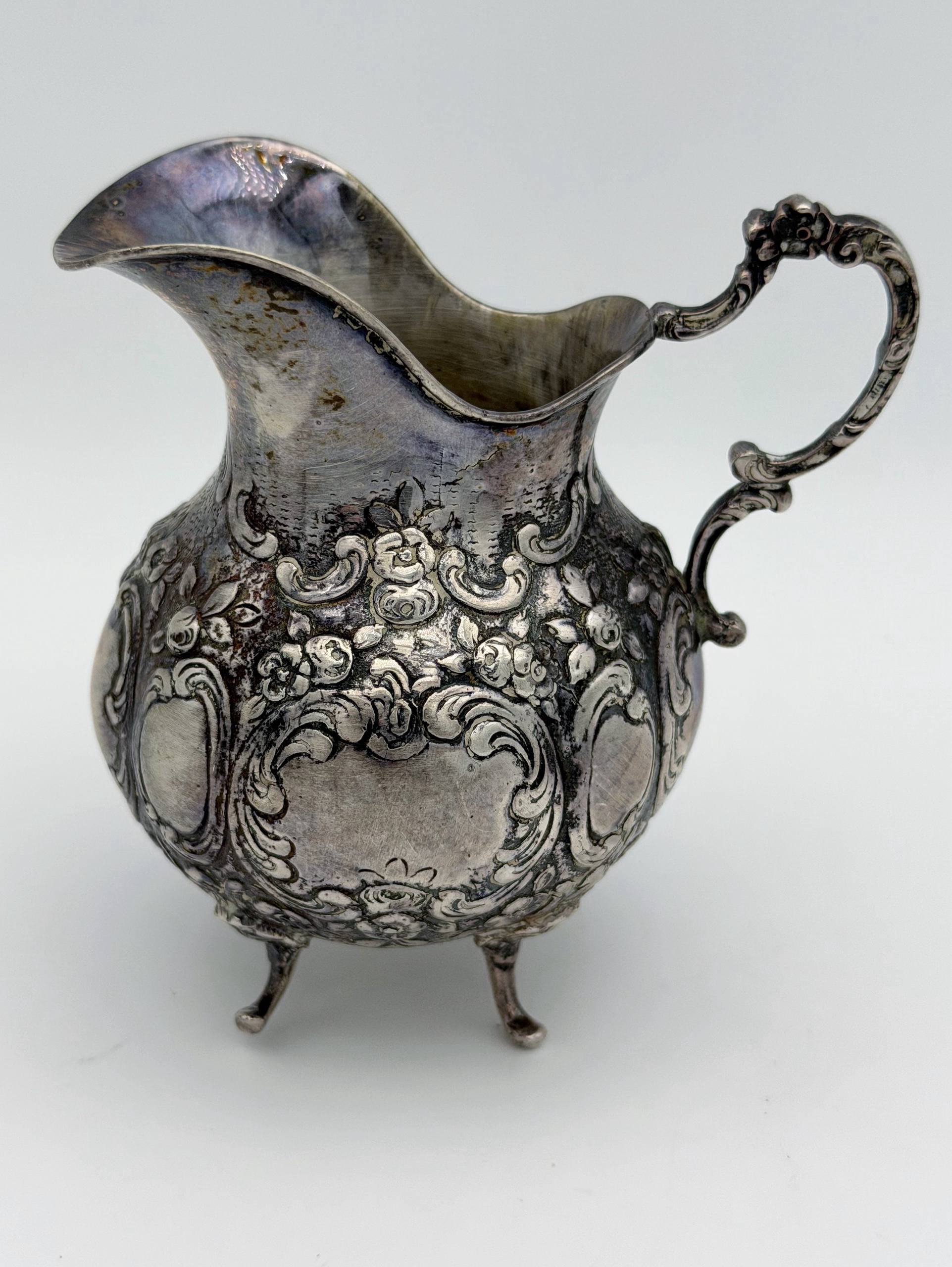 Vintage 935 Silver Solid Cream Jug Floral Design Silverware Decor