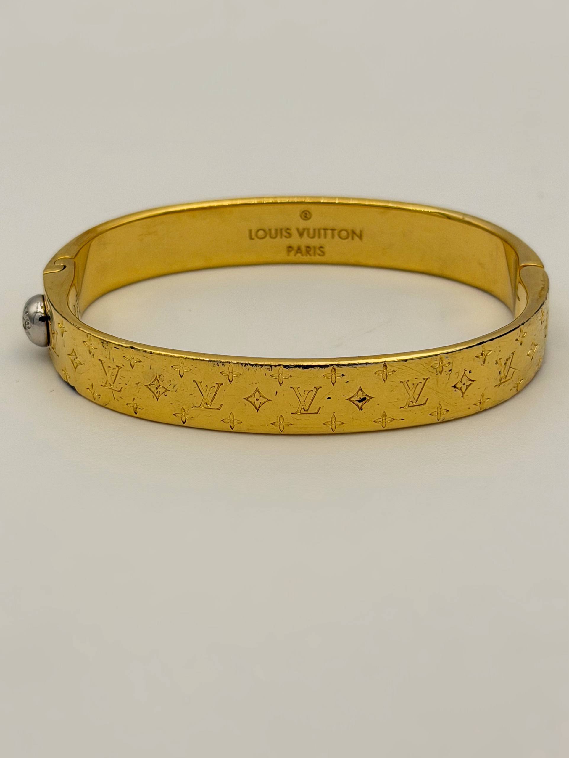 Louis Vuitton Nanogram Cuff Bracelet Gold Plated Small Size M00251
