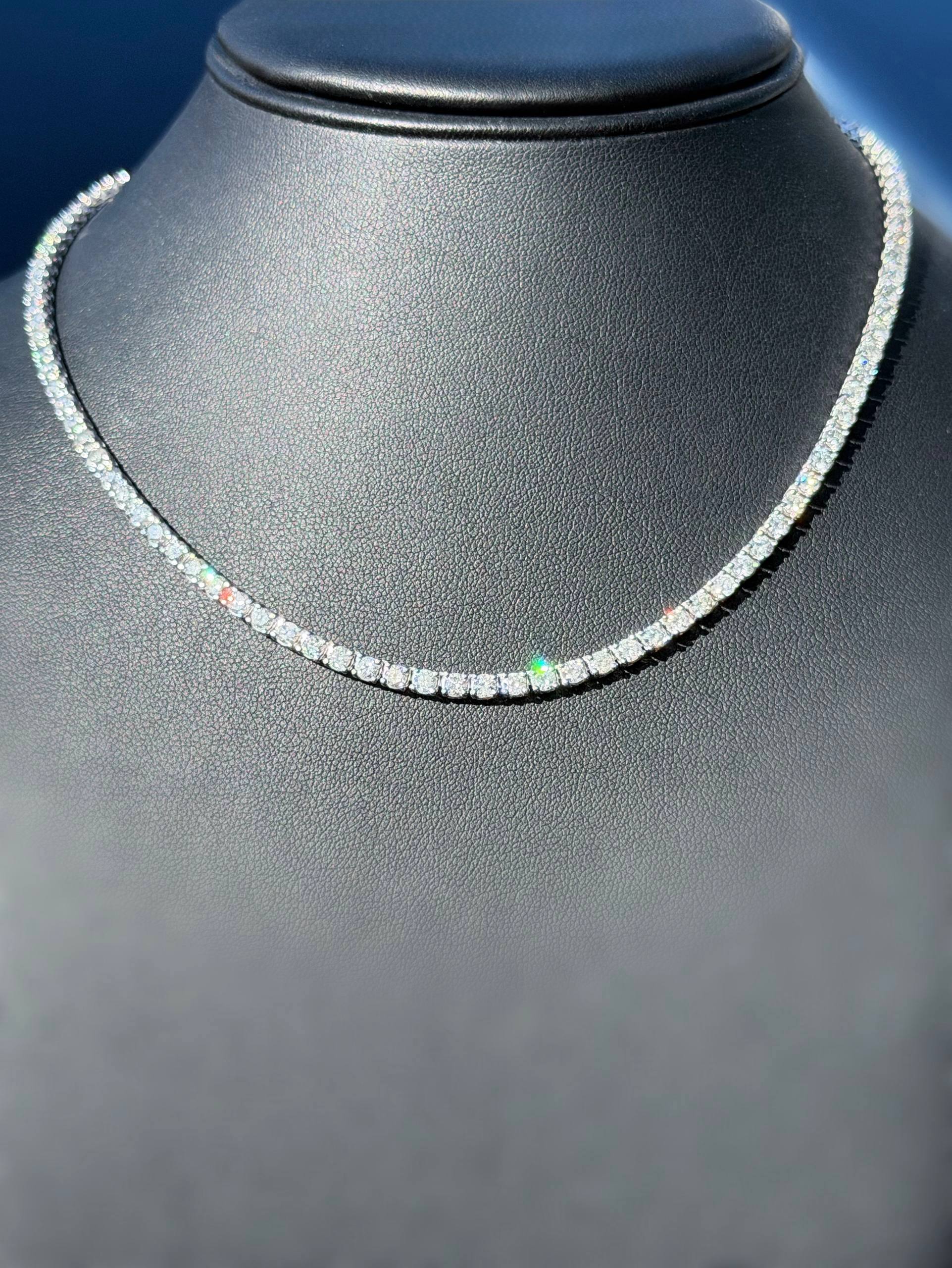 14k solid White Gold 12.25CTW Natural Diamond Classic Tennis Necklace Chain 16” 3.5mm