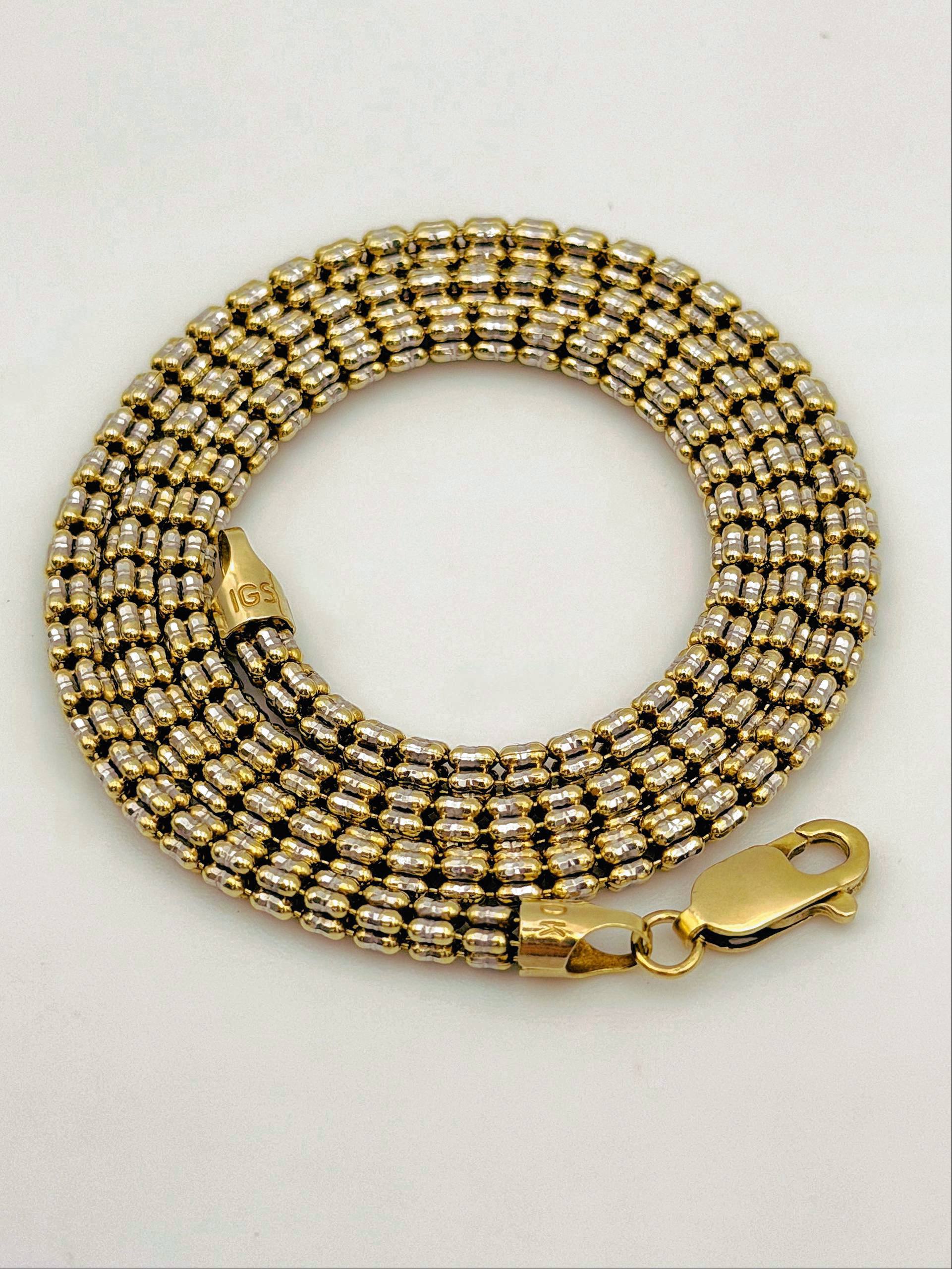10k Two Tone Gold Iced Diamond-Cut Mesh Ice Link Chain Necklace 16” 3.25mm