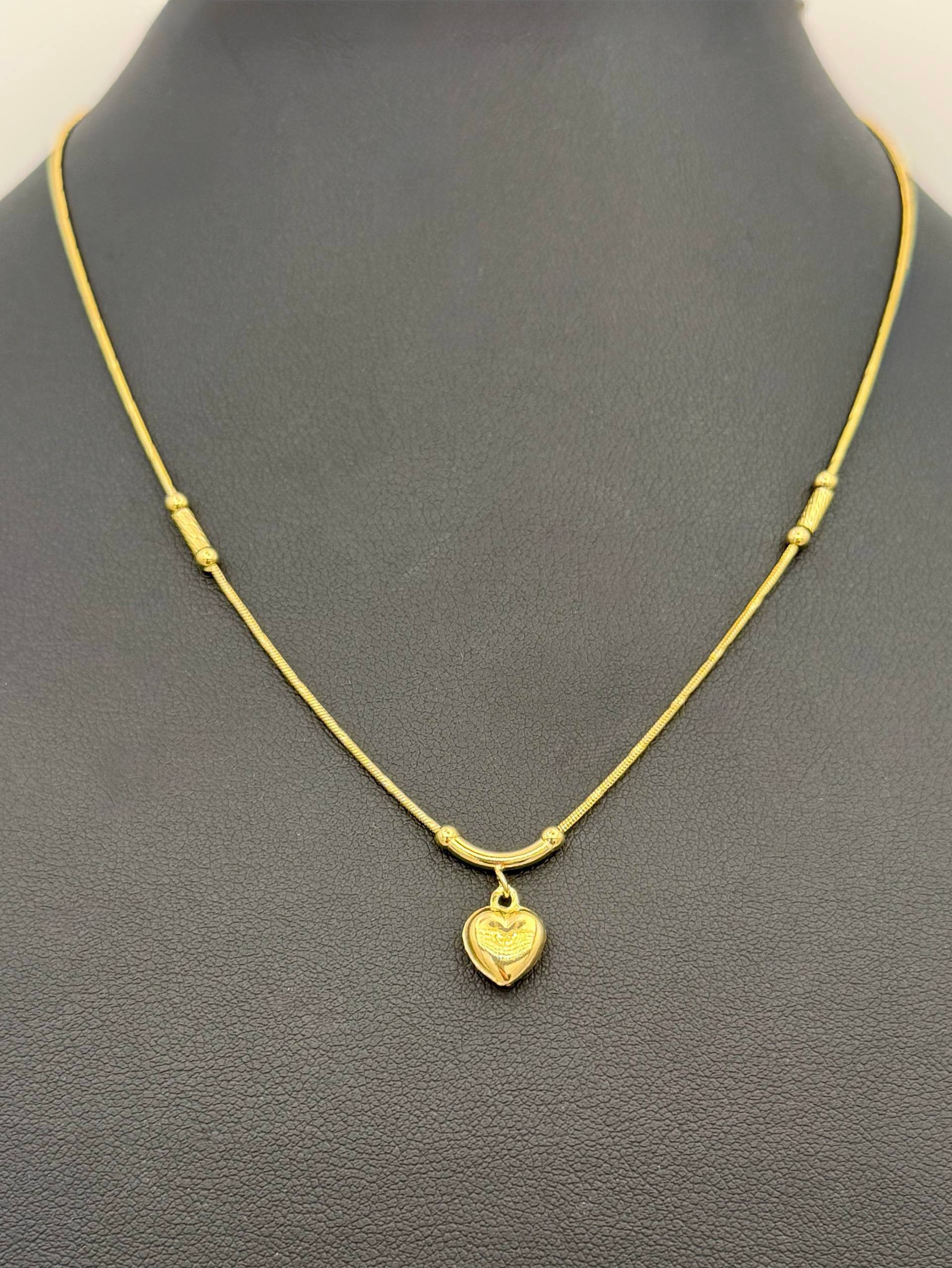 14k Solid Yellow Gold Romantic Heart Charm Pendant Necklace Beaded Chain 17” 1mm