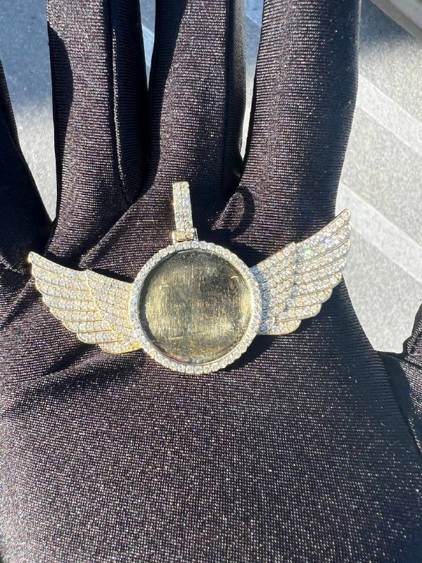 10k solid yellow gold 6CTW Natural Diamond bilateral Angel wings Memory pendant