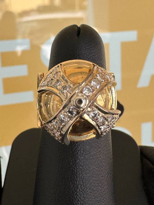18k yellow gold spinning cross 1.1CTW natural diamond custom ring size 6