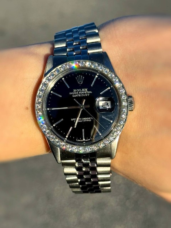 Rolex Datejust 36mm Black dial White Gold Diamond Bezel 16014 Stainless steel jubilee bracelet box booklets tag