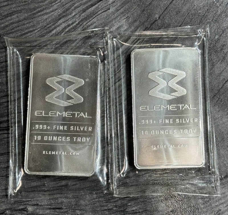 LOT OF 2 - Sealed Elemental 47 Ag Silver 107.8682 10 Tr. OZ .999+ Fine Silver Bar - RARE