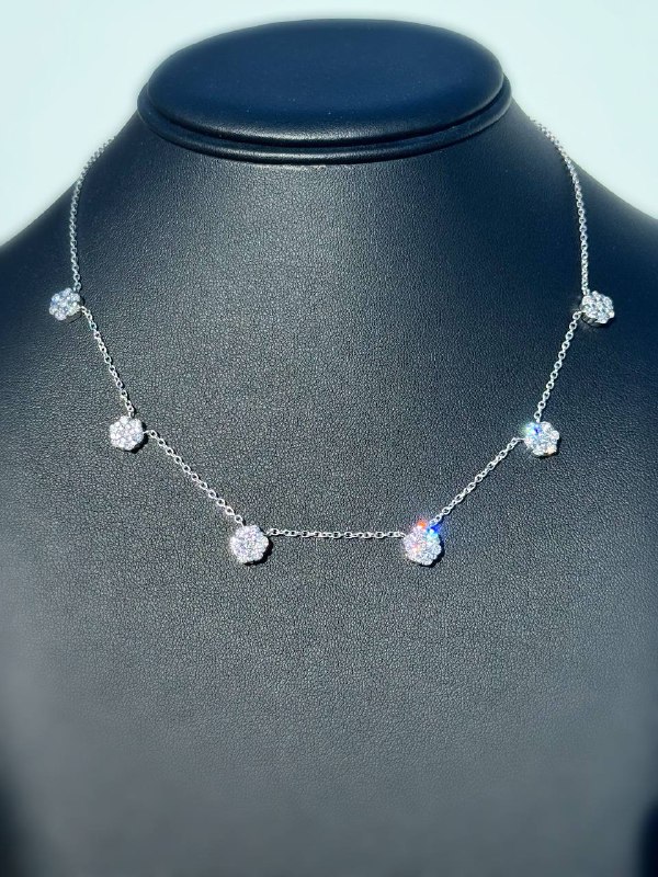 14k solid white gold 2.7CTW Natural Diamond Flower necklace 16” 1.6mm chain