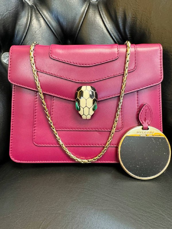 Bvlgari Serpenti Forever Square Crossbody Purple Shoulder Bag calf Leather Beet Amethyst Receipt & Mirror
