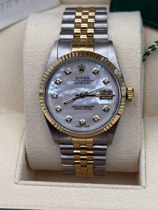 Rolex Datejust 36mm 18k yellow gold & Steel 16013 MOP diamond dial jubilee box & appraisal papers