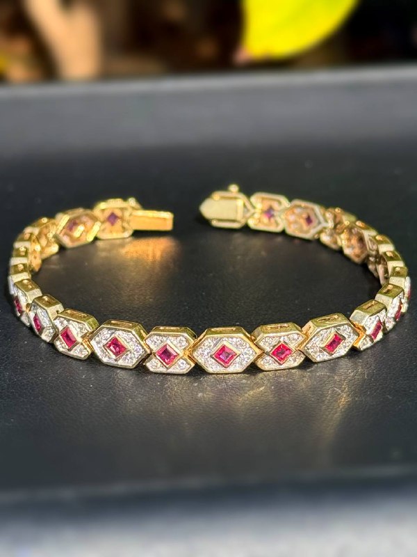 14k solid yellow gold 1.25CTW natural diamonds & 2CTW red rubies 7 inch 6mm fashion bracelet