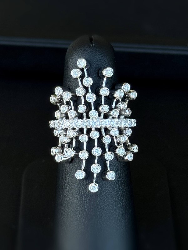 18k white gold 2CTW natural diamond fashion cage cocktail ring sz7